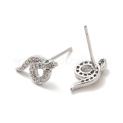 Серьги-гвоздики в виде змей из латуни с микропаве из прозрачного кубического циркония&nbsp;EJEW-F301-19