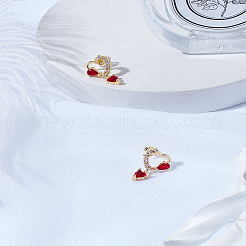 1 пара серег-гвоздиков в форме сердца из латуни со стразами&nbsp;EJEW-LP0003-81