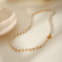 Европейские ожерелья из искусственного жемчуга 5.7 мм круглой формы и бусин из нержавеющей стали для женщин&nbsp;ET2024