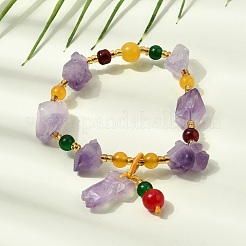 Braccialetti elasticizzati da donna con ciondoli in pepite di ametista grezza naturale.&nbsp;GG-CBA2C9C-06