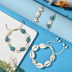 4шт 4 стиля браслетов из натуральных ракушек и синтетической бирюзы с плетением&nbsp;BJEW-SC0001-54