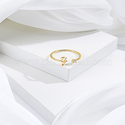 1pc lettre laiton strass ouvert manchette anneaux pour femmes&nbsp;AJEW-LP0004-47Y-G