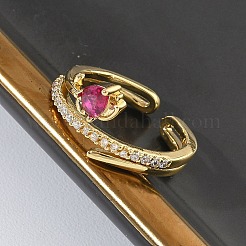 Bagues ouvertes en laiton avec micro pavé de zircones cubiques pour femmes&nbsp;RJEW-L343-05G-01