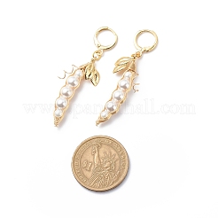 Fagiolo di perle di conchiglia con perline con lunghi orecchini a monachella pendenti a foglia&nbsp;EJEW-TA00132