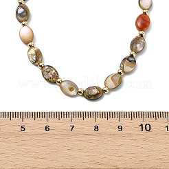 Ovale Perlenketten aus natürlicher Paua-Muschel mit Messingendketten für Damen und Herren&nbsp;NJEW-JN06043