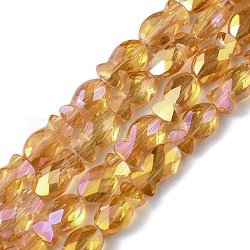 Trasparenti perle di vetro placca fili, arcobaleno placcato, sfaccettato, pesce, arancione scuro, 10.5x6x5mm, Foro: 1.4 mm, circa 55pcs/filo, 21.97 pollice (55.8 cm)
