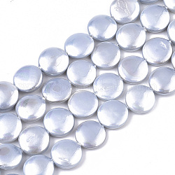 Shell Perlen Stränge, gischt gemalt, Flachrund, Silber, 10.5x3.5 mm, Bohrung: 0.8 mm, ca. 34 Stk. / Strang, 14.17 Zoll (36 cm)