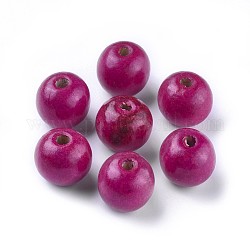 Wood Beads, Dyed, Round, Deep Pink, 19~20x17.5~18mm, Hole: 4.5mm