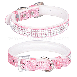 Adjustable Glittered Felt Pet Collars, Resin Rhinestone Cat Dog Choker Necklace, Pearl Pink, 510x25mm