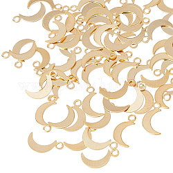 HOBBIESAY Brass Pendant, Moon, Real 24K Gold Plated, 10.5x5.5x0.5mm, Hole: 1.4mm, 100pcs/box