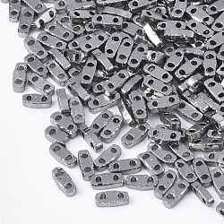 Electroplate Opaque Glass Seed Beads, 2-Hole, Rectangle, Gunmetal Plated, 4.5~5x2x1~1.5mm, Hole: 0.5~0.8mm