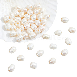 NBEADS 50 Pcs Abbout 8mm Natural Cultured Freshwater Pearl Beads, 2.5mm Large Hole Oval White Pearl Loose Baroque Cultured Pearls Charms Beads for Craft Mother's Day Earrings Jewelry Making