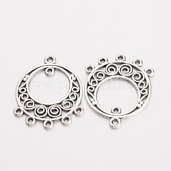 Alloy Dangle Link, Flat Round, Cadmium Free & Lead Free, Antique Silver, 24x20x1mm, Hole: 1mm