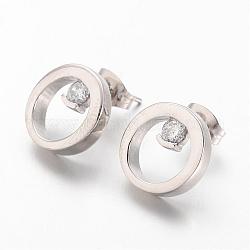 316 aretes quirúrgicos de acero inoxidable, anillo, con diamantes de imitación, color acero inoxidable, 12mm, pin: 0.7 mm