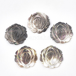 Labbro nero pendenti shell, fiore, nero, 38~40x39x2~3mm, Foro: 2 mm