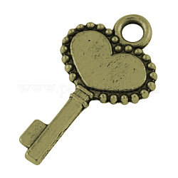 Pendente stile tibetano, piombo & cadimo libero, skeleton key, bronzo antico, 17x11x1mm, Foro: 2 mm