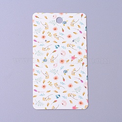 Cartón pendiente tarjetas de presentación, rectángulo con el modelo de flor, blanco, 9x5x0.04 cm, agujero: 1.5 mm