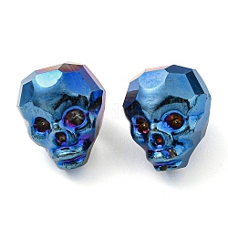 Гальваническое стекло, металлический, граненые, череп, Плут синий, 16x13x14~14.5 мм, отверстие : 1.6 мм