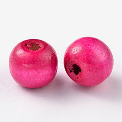 Natural Wood Beads, Dyed, Round, Deep Pink, 12x10.5mm, Hole: 3mm, about 1800pcs/1000g