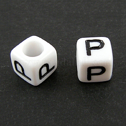 Lettera perline europee acriliche, foro orizzontale, cubo, letter.p, 10x10x10mm, Foro: 3.5~4 mm, circa 598pcs/500g