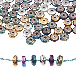 210 pièces 6 couleurs placage sous vide perles d'hématite synthétique non magnétique, Plat rond / disque, couleur mixte, 6x2.5mm, Trou: 1mm, 35 pcs / couleur