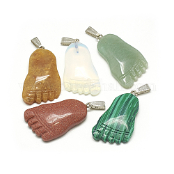 Natürliche und synthetische Mischsteinanhänger, mit Schnappverschlüssen aus Edelstahl, Füßig, Edelstahl Farbe, 44x24~26x8~9 mm, Bohrung: 10x3.5 mm