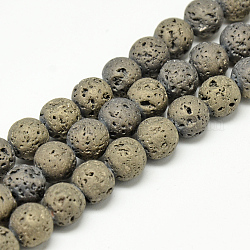 Galvanoplastie des brins de perles de pierre de lave naturelle, Style mat, ronde, plaqué or et de lumière, 4~5mm, Trou: 0.5mm, Environ 88 pcs/chapelet, 13.7~14.9 pouce