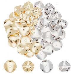 Gomakerer 40 pièces 4 styles de perles d'espacement en laiton, plat rond ondulé, platine et d'or, 10~12x1.5mm, Trou: 1~1.8mm, 10 pièces / style