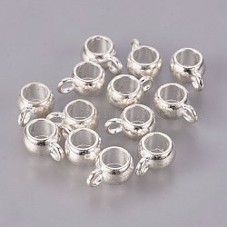 Tibetan Style Tube Bails, Loop Bails, Bail Beads, Rondelle, Cadmium Free & Nickel Free & Lead Free, Silver Color Plated, 10.5x7.5x5mm, Hole: 2mm.