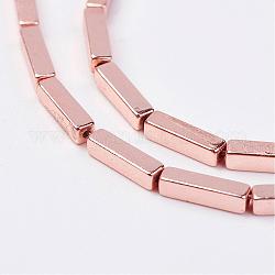 Non-magnetic Synthetic Hematite Beads Strands, Rectangle, Rose Gold Plated, 8x2x2mm, Hole: 0.5mm, about 53pcs/strand, 15.7 inch