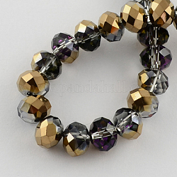 Electroplate Glass Beads, Half Plated, Faceted, Rondelle, Purple, 8x6.5mm, Hole: 1mm, about 72pcs/strand, 18.4inch