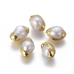 Natur kultivierten Süßwasser Perlen, mit Messing-Zubehör, Nuggets, weiß, golden, 14~22.5x10~14 mm, Bohrung: 0.8 mm