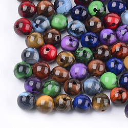 Perles acryliques, style de pierres fines imitation, ronde, couleur mixte, 6x5.5mm, Trou: 1.5mm, environ 4165 pcs/500 g