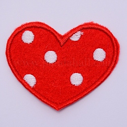 Tissu de broderie informatisé fer/coudre sur les patchs, accessoires de costumes, appliques, coeur avec motif à pois, rouge, 45x54x1mm