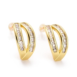 Aretes ovalados con circonitas cúbicas transparentes, joyas de latón para mujer, sin plomo y cadmio, la luz de oro, 17x7x9mm, pin: 0.9 mm