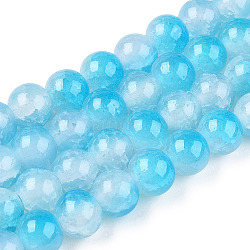 Crackle Baking Painted Imitation Jade Glass Beads Strands, Two Tone, Round, Deep Sky Blue, 8mm, Hole: 1.5mm, about 104~108pcs/strand, 29.72 inch~30.91 inch(75.5~78.5cm)