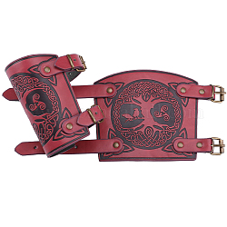Imitation Leather Tree of Life Cord Bracelet, Alloy Adjustable Buckle Gauntlet Wristband, Cuff Wrist Guard for Men, Indian Red, Inner Diameter: 2-1/4~2-7/8 inch(5.6~7.25cm)