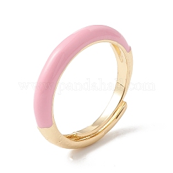 Эмалевое регулируемое кольцо, настоящие 18-каратные позолоченные латунные украшения для женщин, без свинца и без кадмия, розовые, размер США 6 ~ размер США 7 3/4 ((16.5 мм ~ 17.9 мм)