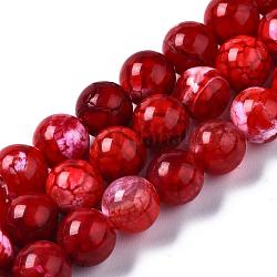Chapelets de perles en agate craquelée naturelle teintée, ronde, rouge, 8~8.5mm, Trou: 1mm, Environ 48 pcs/chapelet, 15.1 pouce