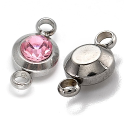 Tondo piatto 304 in acciaio inox link zirconi, colore acciaio inossidabile, perla rosa, 12x6.5x4mm, Foro: 2 mm
