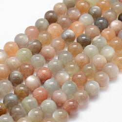 Natural Multi-Moonstone Beads Strands, Round, 10~11mm, Hole: 1mm, about 38pcs/strand, 15.1 inch(38.5cm)