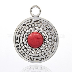 Antique Silver Plated Alloy Gemstone Synthetic Turquoise Big Pendant, Flat Round, 72x58x11mm, Hole: 9mm