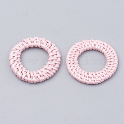 Handgearbeitete, sprühlackierte Verbindungsringe aus Rohrrohr / Rattan, zur Herstellung von Strohohrringen und Halsketten, gefärbt, Perleffekt, rosa, 43~47x4~6 mm, Innendurchmesser: 22~28 mm