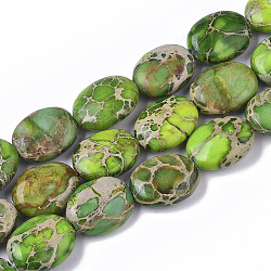 Brins de perles de jaspe impérial naturel, teinte, ovale, jaune vert, 16x12x6mm, Trou: 1.4mm, Environ 25 pcs/chapelet, 15.75 pouce (40 cm)