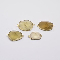 Pepite naturali citrino collegamenti connettori, con oro placcato ritrovamento ottone, 33~42x21~28x12~15mm, Foro: 2 mm