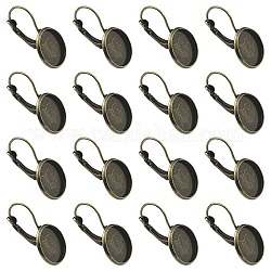 10Pcs Brass Leverback Earring Findings, Flat Round Earring Settings, Antique Bronze, 25x14mm, Tray: 12mm