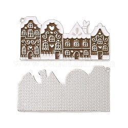 Weihnachtsthema-Rack mit Legierungs-Emaille-großen Anhängern, mit Glitzerpulver, Haus Charme, Platin Farbe, 30.5x60x1.5 mm, Bohrung: 1.8 mm