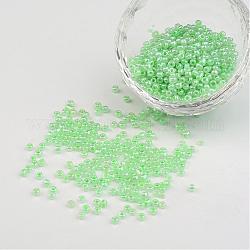 8/0 Ceylon perline di vetro rotondo, verde chiaro, misura:circa3mm di diametro, foro:1mm, circa 1101pcs/50g