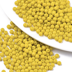 Perles de verre de couleurs opaques, ronde, jaune, 4x3mm, Trou: 1mm, environ 500 pcs/50 g