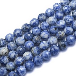 Perles de jaspe tache bleue naturelle, ronde, facetté (128 facettes), 10mm, Trou: 1.2mm, Environ 38 pcs/chapelet, 15.55 pouce (39.5 cm)